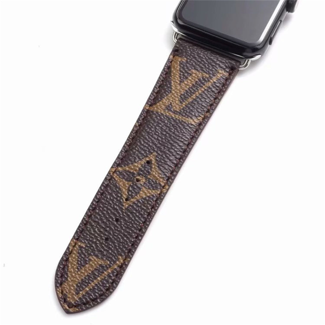 Bracelet de montre Apple Watch classique en cuir et toile à damier avec monogramme