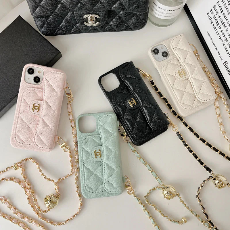Card Bag Leather Case with Chain For iPhone 16 / 15 / 14