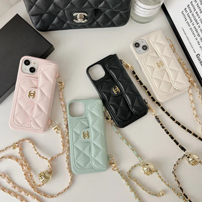 Card Bag Leather Case with Chain For iPhone 16 / 15 / 14