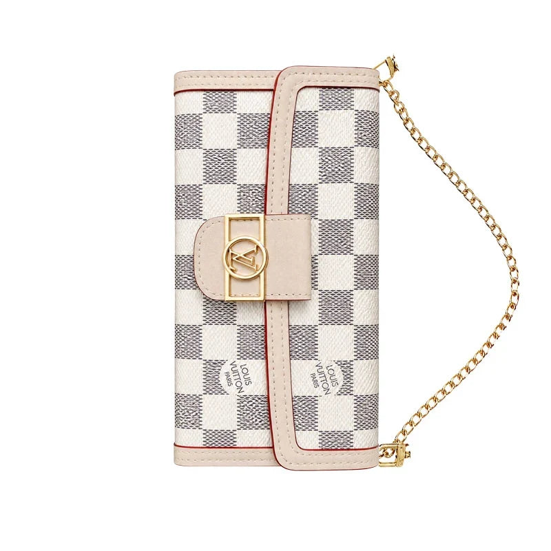 Luxury Leather Monogram iPhone Case With Flip Wallet And Crossbody Strap
