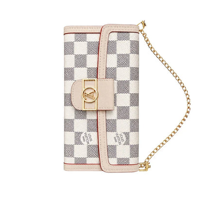 Luxury Leather Monogram iPhone Case With Flip Wallet And Crossbody Strap
