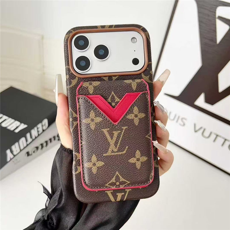 Lv Leather Card Holder Phone Case For iPhone 17 / 16 / 15 / 14/ 13