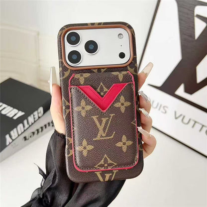Lv Leather Card Holder Phone Case For iPhone 17 / 16 / 15 / 14/ 13