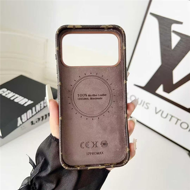 Lv Leather Card Holder Phone Case For iPhone 17 / 16 / 15 / 14/ 13