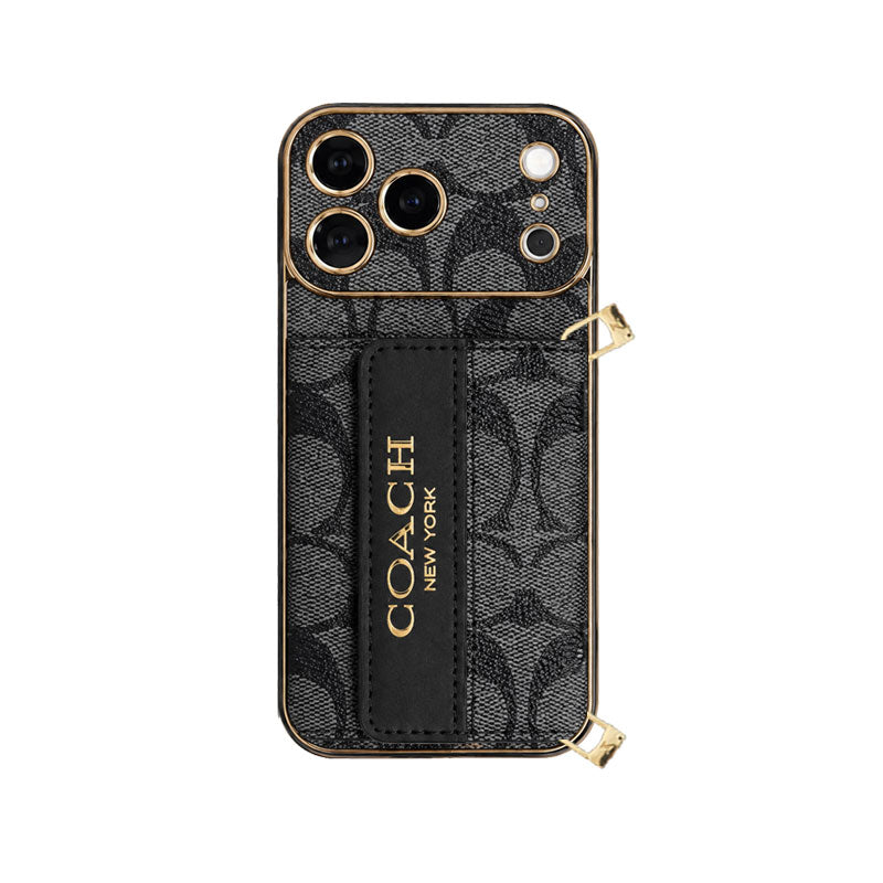 Premium Leather Coach Phone Case with Wallet and Strap for iPhone 12-18 Pro & Pro Max