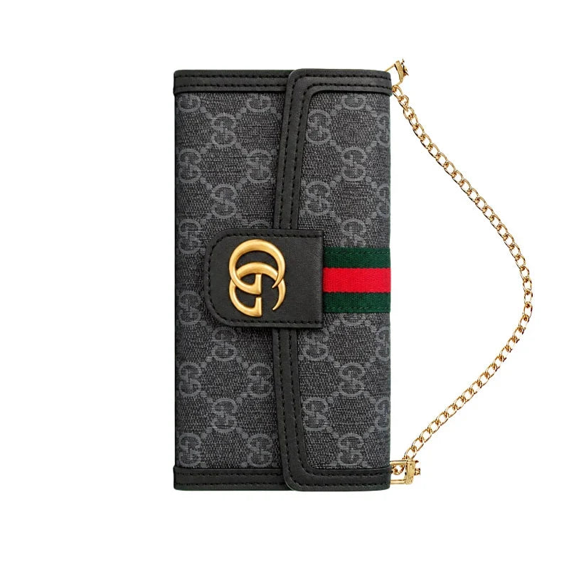 Classic Leather GG iPhone Case With Flip Wallet And Crossbody Strap