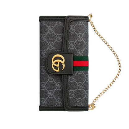 Classic Leather GG iPhone Case With Flip Wallet And Crossbody Strap