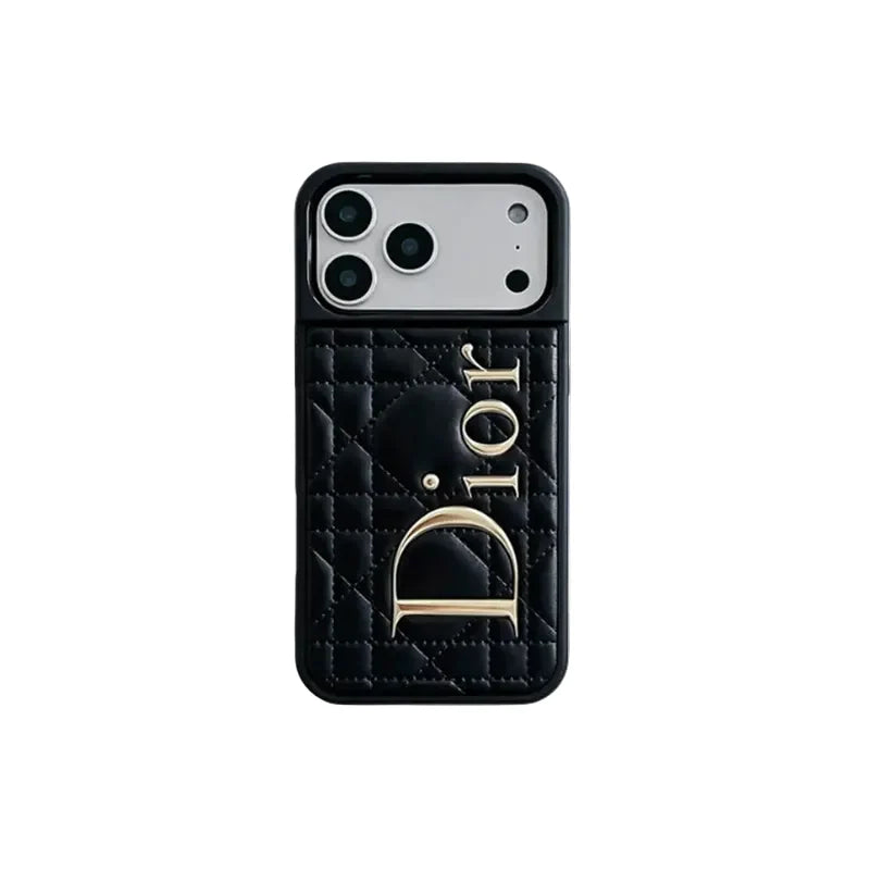 Luxury Cannage Weave iPhone Case with Gold Dior Emblem