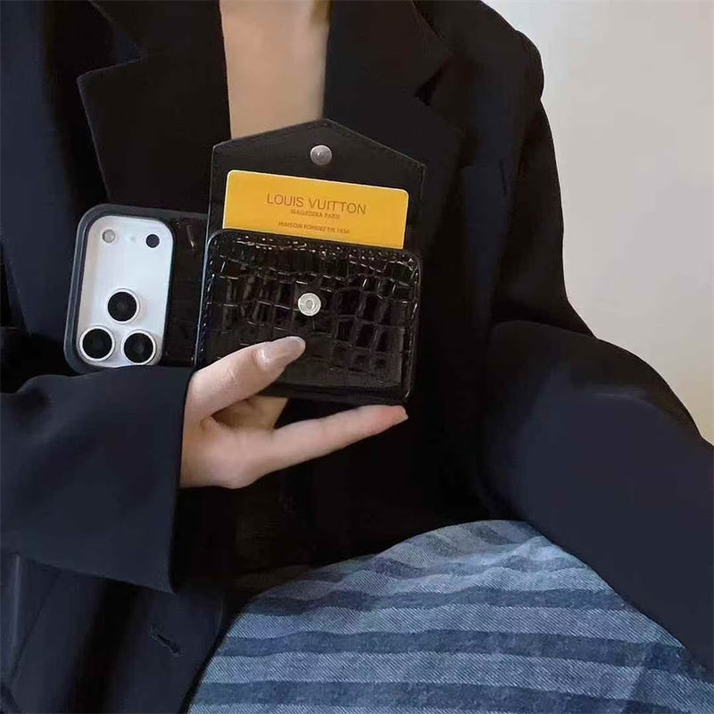 Elegant Prada Apple Phone Case with Card Holder For iPhone 12-18 Pro & Pro Max