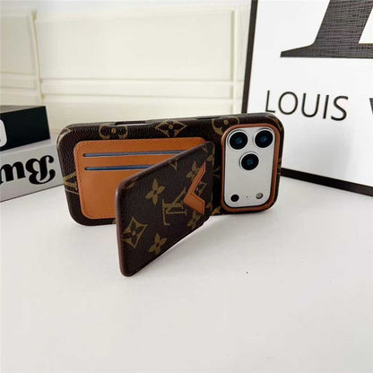 Lv Leather Card Holder Phone Case For iPhone 13-18 Pro & Pro Max