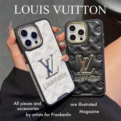Finest Electroplated Classic Monogram Embossed Leather iPhone Case