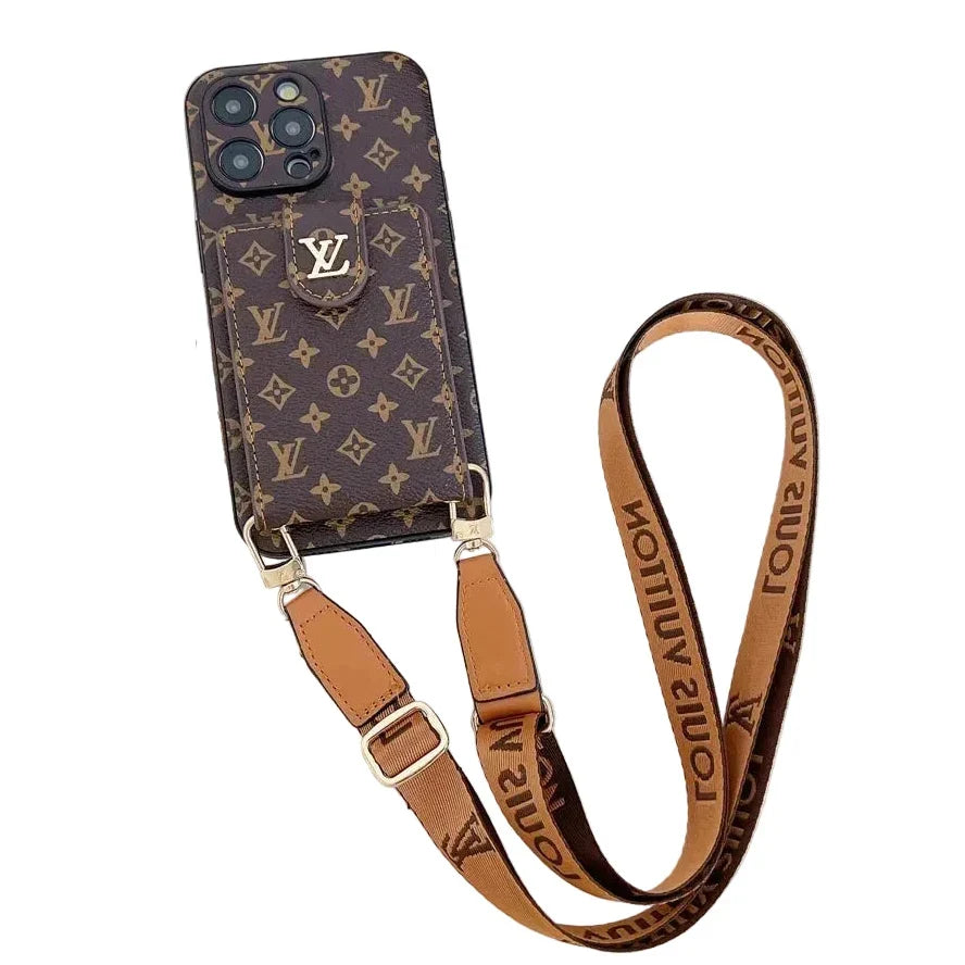 Leather LV Card Holder Crossbody Case for iPhone 13-18 Pro & Pro Max