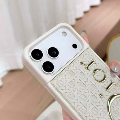 Luxury Cannage Weave iPhone Case with Gold Dior Emblem