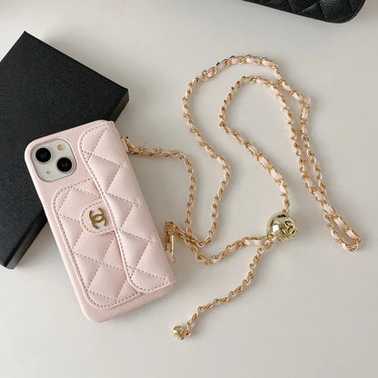 Card Bag Leather Case with Chain For iPhone 16 / 15 / 14