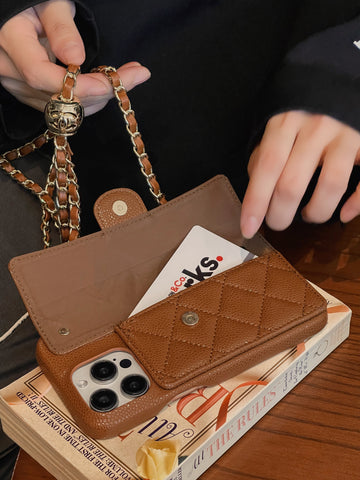 Card Bag Leather Case with Chain For iPhone 16 / 15 / 14