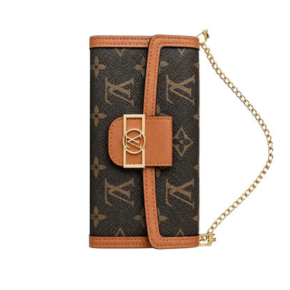 Luxury Leather Monogram iPhone Case With Flip Wallet And Crossbody Strap