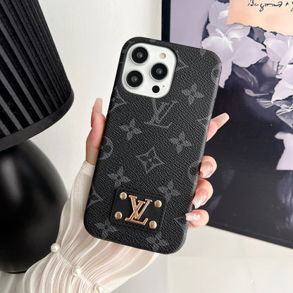 LEATHER PC HARD BACK CASE FOR IPHONE 16 / 15 / 14