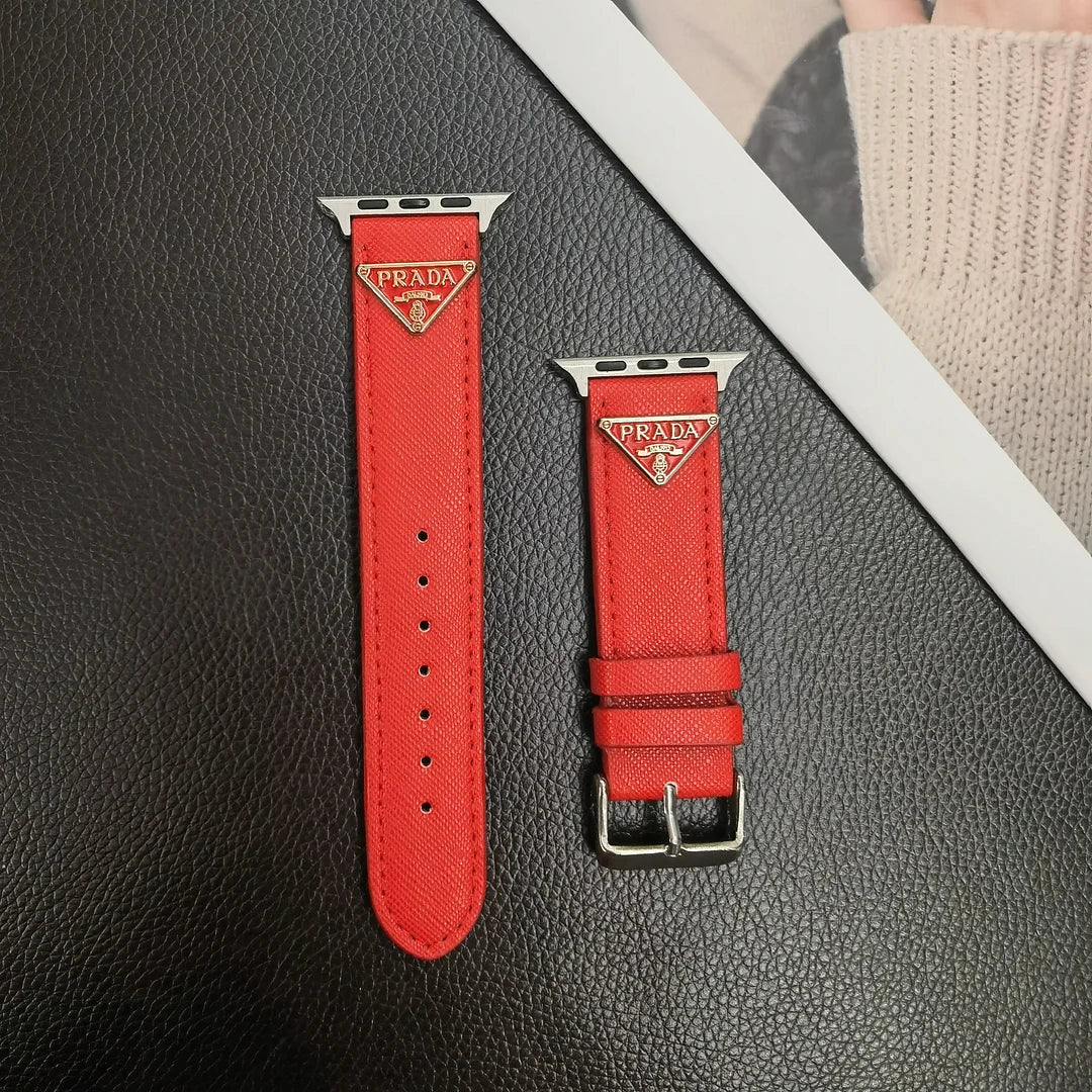 Classic Double Triangle Monogram Label Leather Apple Watch Band