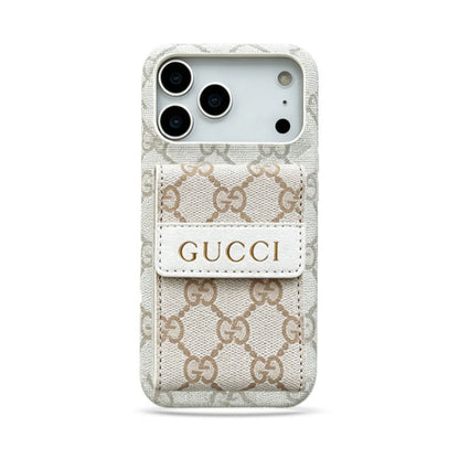 GG Stylish Leather Card Holder Case for iPhone 12-18 Pro & Pro Max