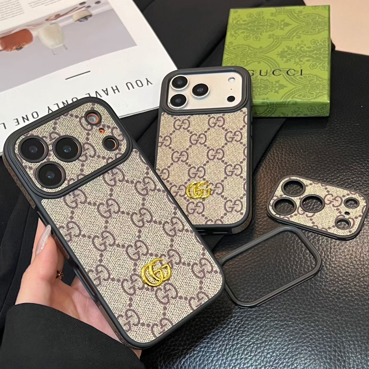 Luxury Monogram Gucci Case with Camera Lens Protection for iPhone 12-18