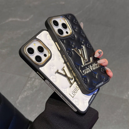 Finest Electroplated Classic Monogram Embossed Leather iPhone Case