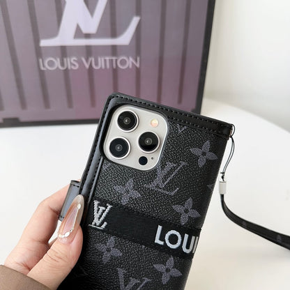 Premium Genuine Leather Monogram Canvas Wallet Card Holder iPhone Case Roxy New 2