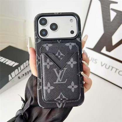 Lv Leather Card Holder Phone Case For iPhone 17 / 16 / 15 / 14/ 13