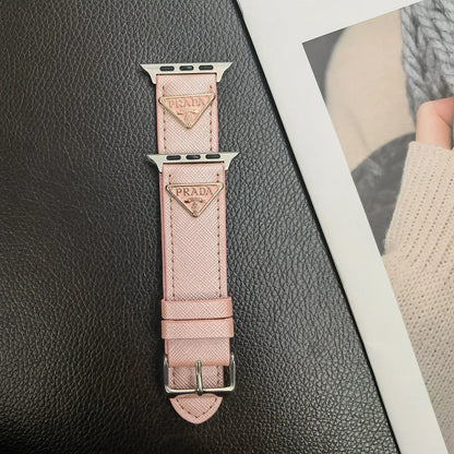 Classic Double Triangle Monogram Label Leather Apple Watch Band