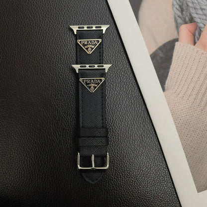 Classic Double Triangle Monogram Label Leather Apple Watch Band