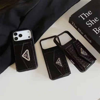 Elegant Prada Apple Phone Case with Card Holder For iPhone 17 / 16 / 15 / 14