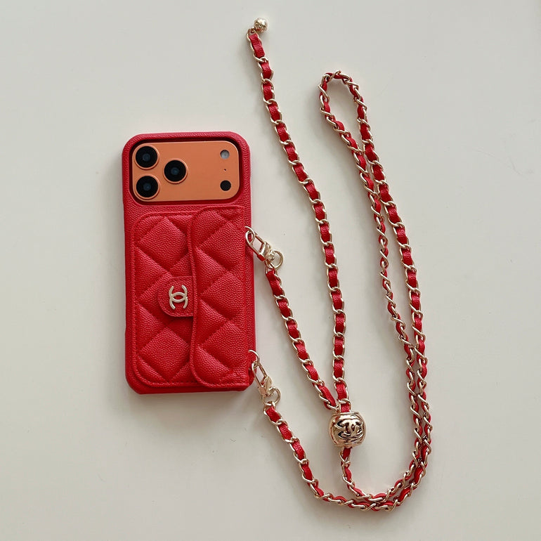 Chanel Genuine Leather Wallet Leather Crossbody Bag Apple iPhone Case