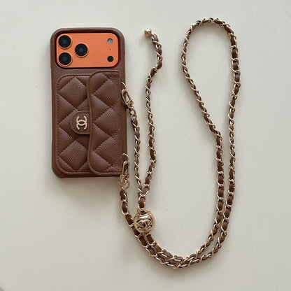 Chanel Genuine Leather Wallet Leather Crossbody Bag Apple iPhone Case