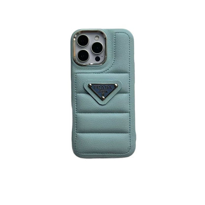 Prada Elegant Metal Monogram Diamond-Quilted Lambskim Leather Apple iPhone Case