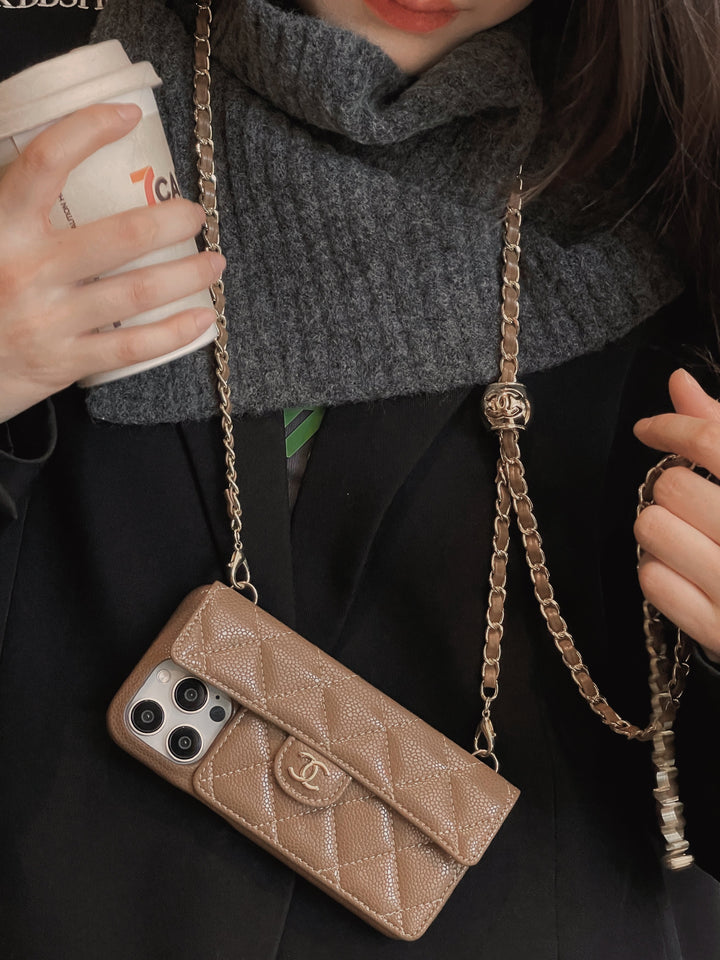Card Bag Leather Case with Chain For iPhone 16 / 15 / 14