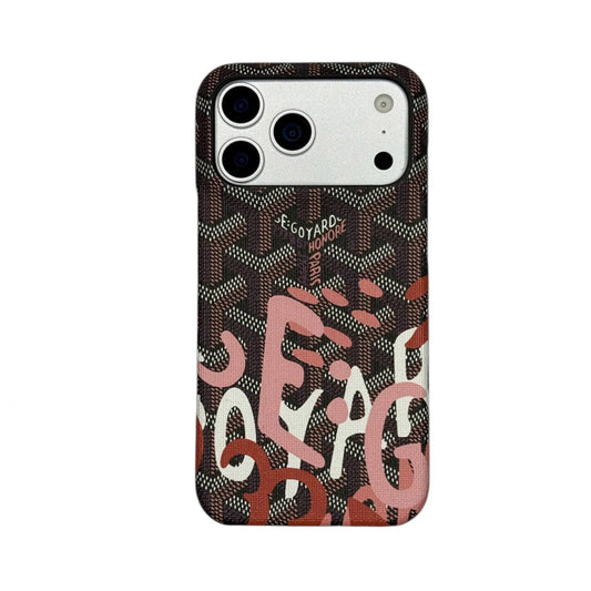 GYD Vintage Monogram Coral Pink Graffiti Case for iPhone 12-18 Pro & Pro Max