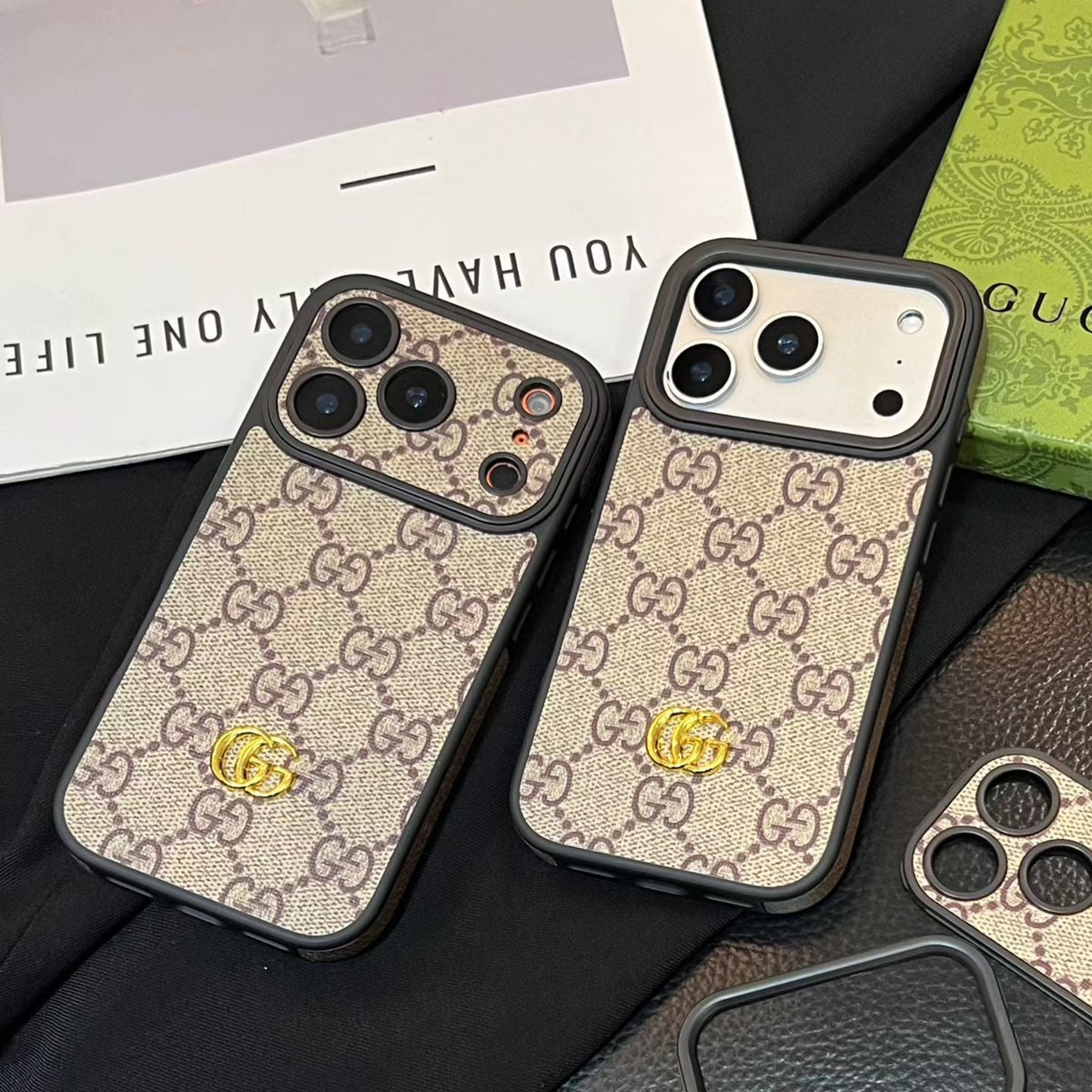 Monogram GG Leather Case with Interchangeable Lens Frame for iPhone 12-18