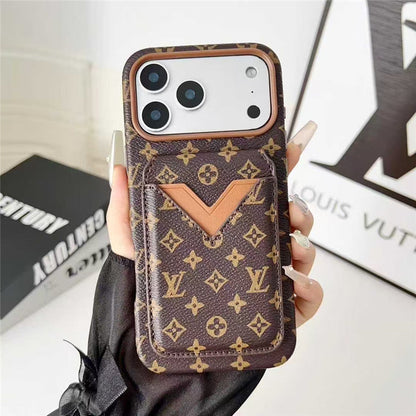 Lv Leather Card Holder Phone Case For iPhone 13-18 Pro & Pro Max
