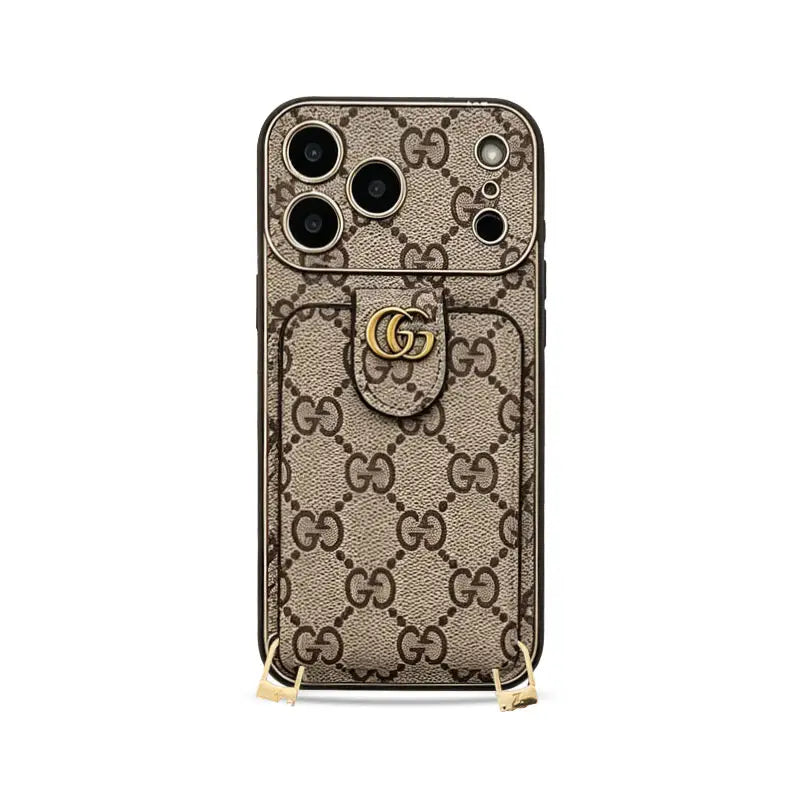 Classic Leather iPhone Case With Card Wallet And Strap