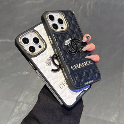 Embossed Chanel Diamond-Quilted Lambskin Logo Apple iPhone Case