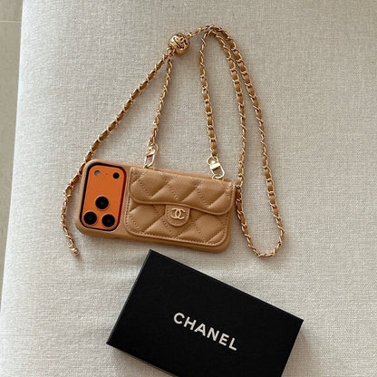 Chanel Genuine Leather Wallet Leather Crossbody Bag Apple iPhone Case
