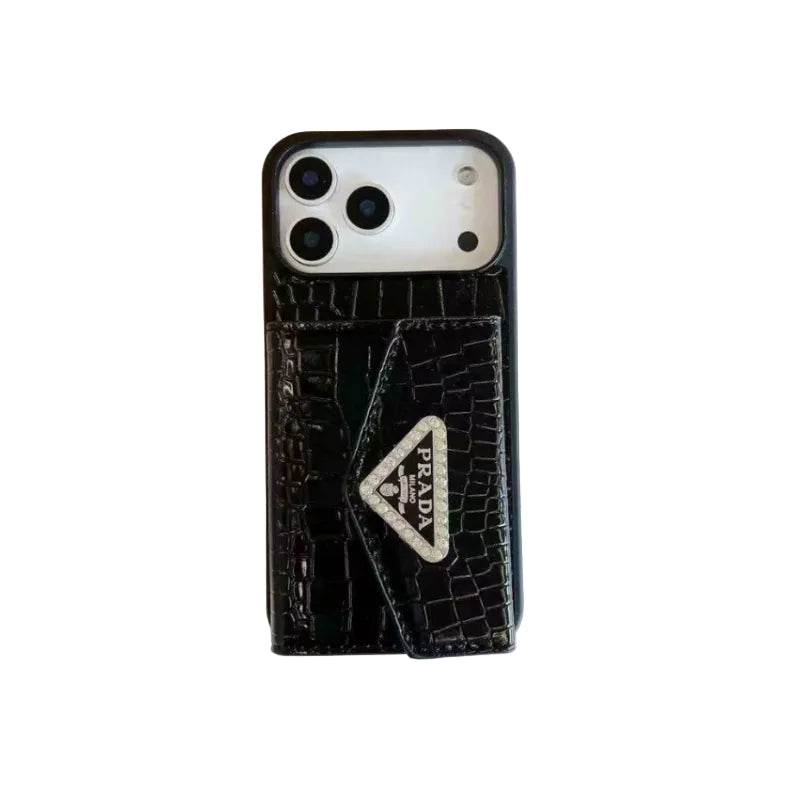 Elegant Prada Apple Phone Case with Card Holder For iPhone 12-18 Pro & Pro Max
