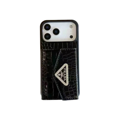 Elegant Prada Apple Phone Case with Card Holder For iPhone 12-18 Pro & Pro Max