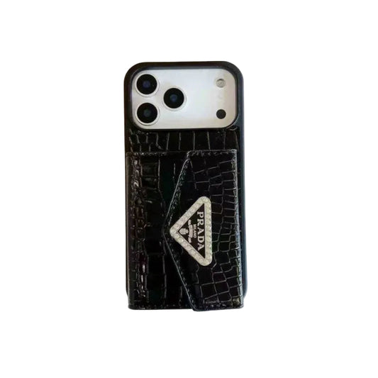Elegant Prada Apple Phone Case with Card Holder For iPhone 12-17