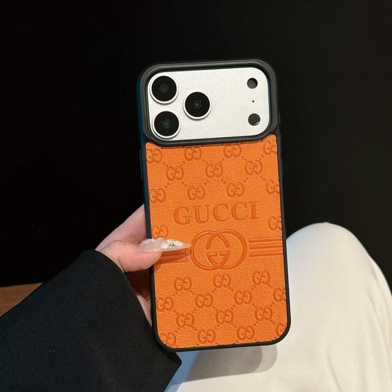 Gucci-Inspired GG Monogram Phone Case – Premium Leather Texture Slim Fit Bumper Case