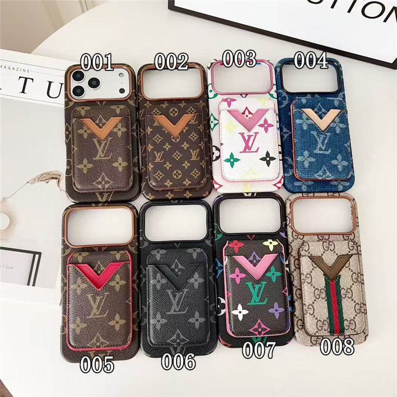Lv Leather Card Holder Phone Case For iPhone 13-18 Pro & Pro Max