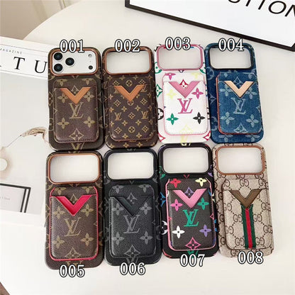 Lv Leather Card Holder Phone Case For iPhone 13-18 Pro & Pro Max
