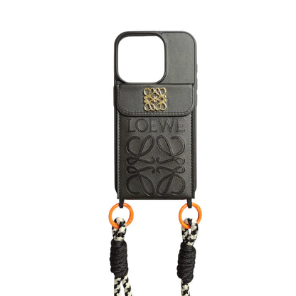Loewe Leather Wallet Case with Crossbody Lanyard Strap for iPhone 12-18 Pro & Pro Max