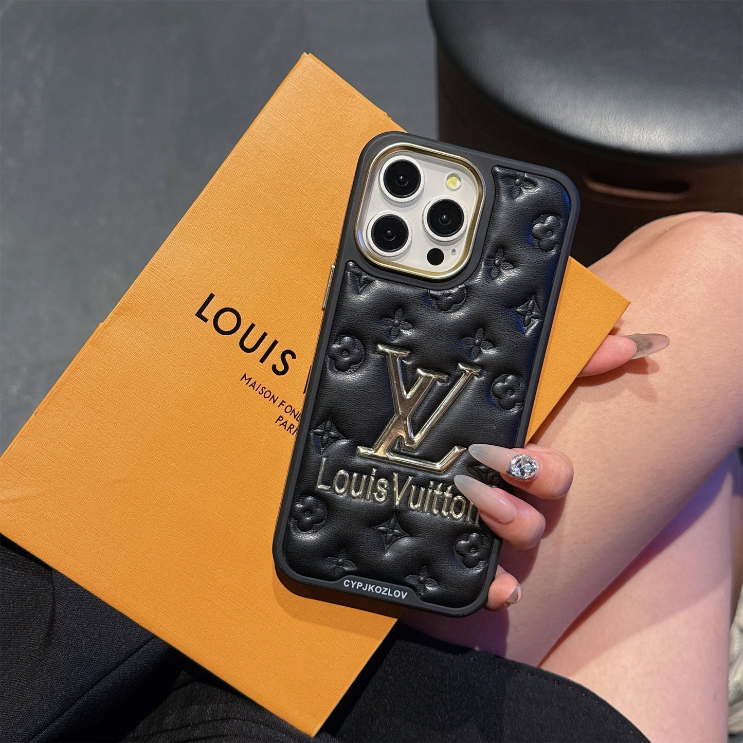 Finest Electroplated Classic Monogram Embossed Leather iPhone Case