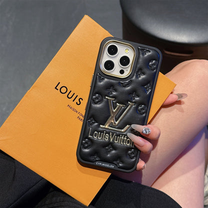 Finest Electroplated Classic Monogram Embossed Leather iPhone Case