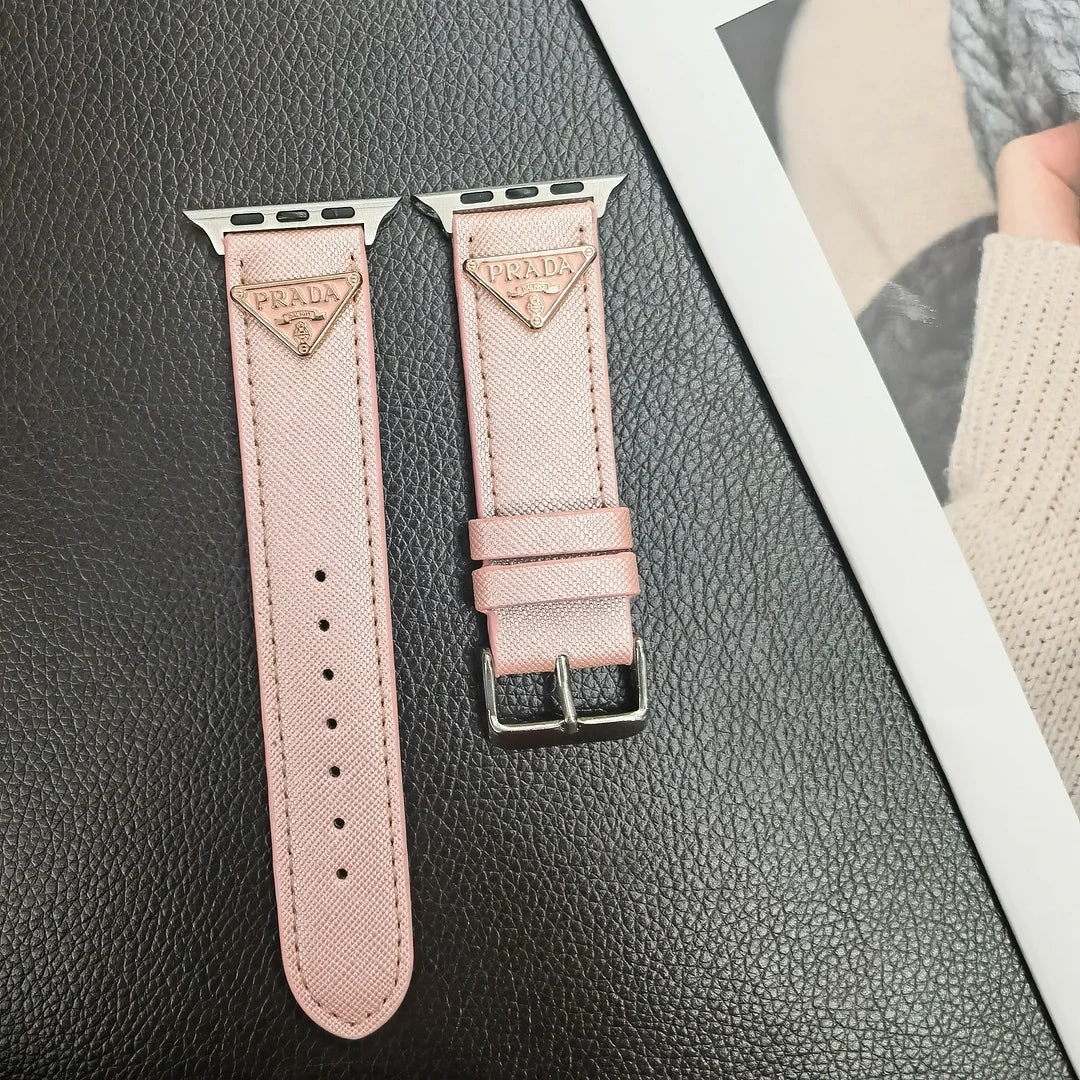 Classic Double Triangle Monogram Label Leather Apple Watch Band